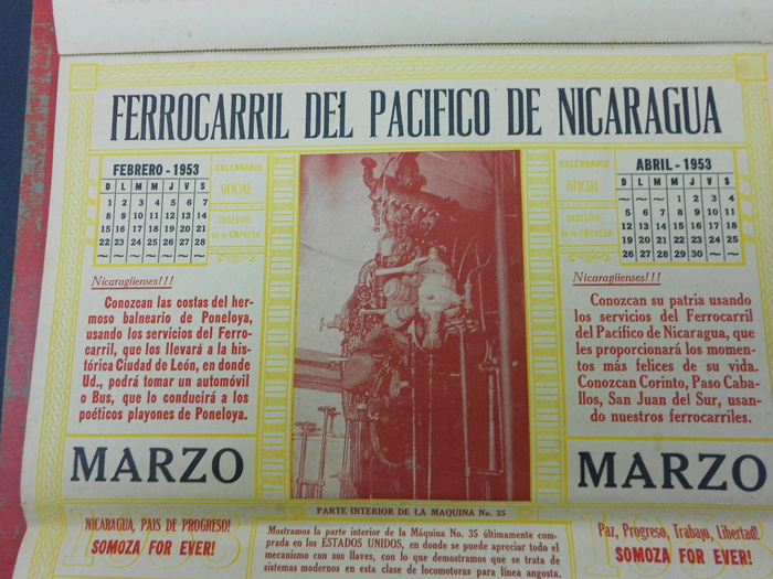 intrior of steam locomotive No.35 from 1953 Ferrocarril del Pacifico calender whole top