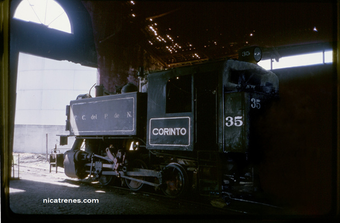 Locomotive No.35 Nicaragua railroad at Corinto.in.shed.back