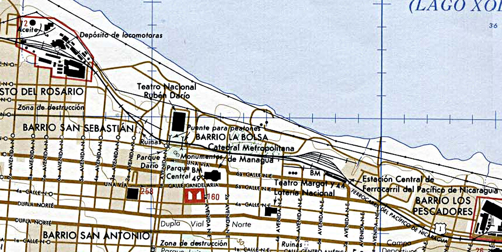 Managua Map with closeup of Railroad depository