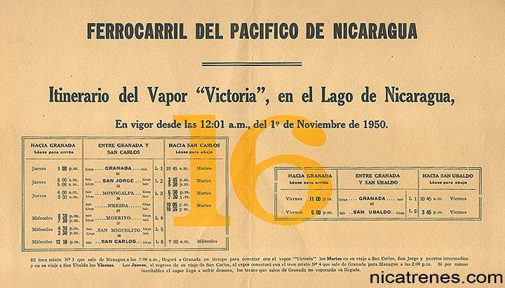 itinierario de vapor Victoria 1950 nicaragua