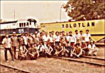 NIcaragua locomotive No.55 and Cuban railroad helper 1982